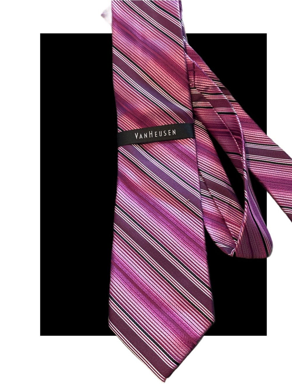 Van Heusen Men's Pink and Purple Striped Silk Tie